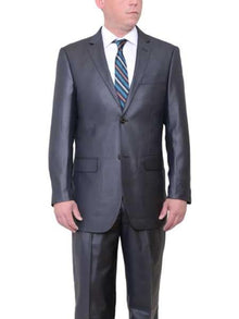 Men's Big & Tall 2 Button Classic Fit Side Vents Sharkskin Charcoal Gray Suit