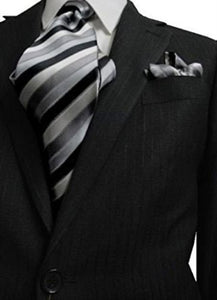 Bertolini 2 Button Charcoal with Hidden Pinstripes & Silk Blends Suit - Color: Dark Grey Suit