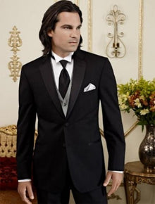 Men'S Black Tapered Leg Lower Rise Pants Two Button Tuxedo