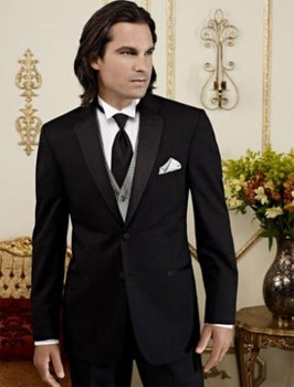 Men'S Black Tapered Leg Lower Rise Pants Two Button Tuxedo