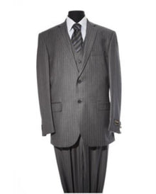 Men'S Dark Grey 2 Button Pinstripe 3 Piece Suit