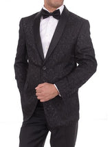 Men's 2 Buttons Floral Black Satin Shawl Lapel Slim Fit Cheap Priced Blazer Jacket For Men Sportcoat