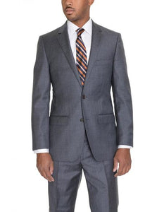 Men's 2 Button Solid Heather Gray Wool Suit
