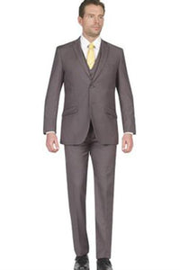 Men's Mid Grey Two Button 3 Piece Slim Fit Vested Suit