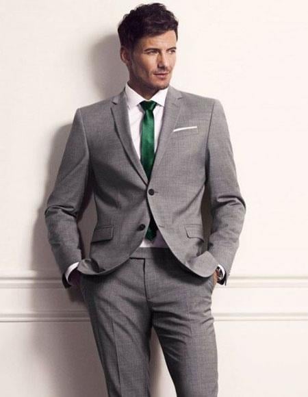 Men's grey suit green tie Package Combo ~ Combination deal 2 button si MensUSA Men's grey suit green tie Package Combo ~ Combination deal 2 button si MensUSA