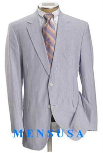 Sear Sucker Suit Seersucker Suit Summer 2 Piece Suits For Men 2 Button Jacket White And Sky