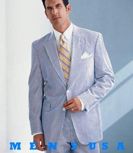 Sear Sucker Suit Seersucker Suit White and Light Blue Sky Blue Men 2 Button Jacket