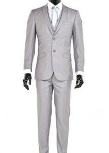 Men'S Slim Fit 2 Button Vested Light Gray Suit
