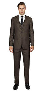 Men's Mocha 2 Button Three Piece TR Blend Suit Affordable - Discounted Priced On Clearance Sale