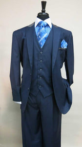 Mens Three Piece Suit - Vested Suit Mens Two Button Suit With Matching Vest Dark Navy Grey
