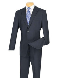 Men's Cheap Priced Dark Navy Blue Suit For Men 2 Button Slim Fit Suit With Flat Front Pant Cheap Suits For Men