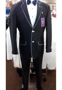 Men'S Black And White Trim Lapel Suit