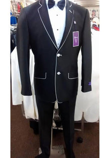 Men'S Black And White Trim Lapel Suit