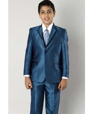 Men's Two Toned Trimmed Lapel Kids Sizes Tuxedo Sharkskin Looking Dark Navy Perfect for toddler Suit wedding attire outfits
