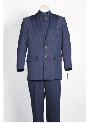 Men's 2 Button Suit Dark Navy White