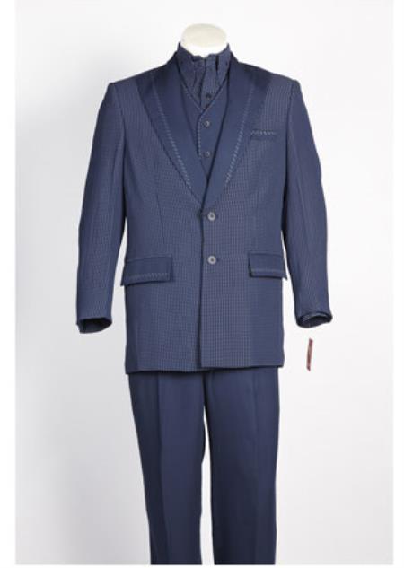 Men's 2 Button Suit Dark Navy White