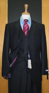 Two Button Three Piece Dark Navy Tone On Tone Blend Flat Front Three Piece Suit - Dark Blue Suit Color