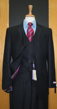 Two Button Three Piece Dark Navy Tone On Tone Blend Flat Front Three Piece Suit - Dark Blue Suit Color