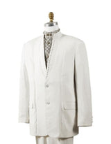 Men's Off White 2 Button Mandarin Collar Rhinestone Fashion Suit