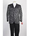 Men's Vested 2 Button Olive Green Paisley Blazer With Studded Trim, and black dress pants