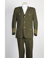 Men's diamond nail heads 2 Button Olive Safari Military Style Suit