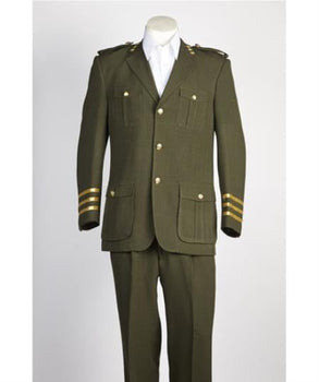 Men's diamond nail heads 2 Button Olive Safari Military Style Suit