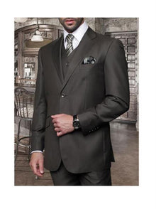 Mens Olive 3 Piece 2 Button Italian Designer Fine Brands Best Italian Style Cut Suits