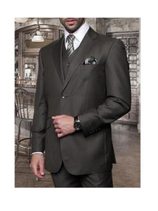 Mens Olive 3 Piece 2 Button Italian Designer Fine Brands Best Italian Style Cut Suits