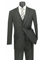 Two Button Poly/Rayon 3 Piece Regular Fit Plaid ~ Window Pane Olive Vested Suit