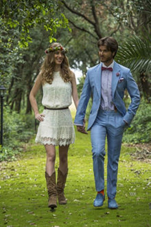 Men'S Two Button Powder Blue Polyester ~ Rayon Fabric Summer Suits Light Blue ( Sky Baby Blue )