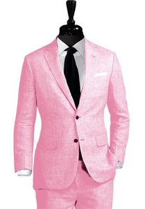 Alberto Nardoni Linen 2 Button Pink Vested 3 Pieces Summer Linen Wedding/Groom/Groomsmen Suit Jacket & Pants Suit - Mens Linen Suit