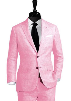 Alberto Nardoni Linen 2 Button Pink Vested 3 Pieces Summer Linen Wedding/Groom/Groomsmen Suit Jacket & Pants Suit - Mens Linen Suit