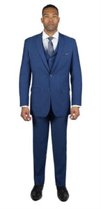 Men's Royal Blue Shark Skin 2 Button Three Piece TR Blend Dress Suits for Men Affordable - Discounted Priced On Clearance Sale