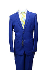 Men's 2 button Slim Fit Solid Royal Blue Dress Suits for Men (We have more Braveman suits Call 1-844-650-3963 to order)