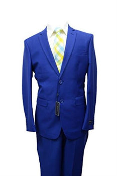 Men's 2 button Slim Fit Solid Royal Blue Dress Suits for Men (We have more Braveman suits Call 1-844-650-3963 to order)