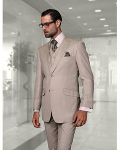 Statement Confidence Men'S Sand 2 Button Modern Fit Suits Wool Fine Brands Best Italian Style Cut Suits