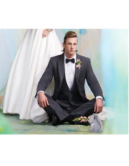 Men's  2 Button  Steel Gray Vest Suit