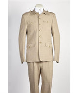 Men's diamond nail heads 2 Button 2 Piece Safari Military Style Suit Taupe