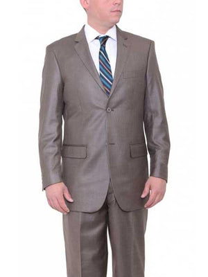 Men's Two Button Big & Tall Classic Fit Textured Taupe Brown Suit