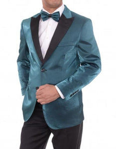 Men's 2 Buttons Slim Fit Teal Sharkskin Blazer Sport coat