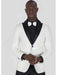 Men's White/Silver 2 Button Glitter Checkered Peak Lapel Jacket With Matching Bowtie