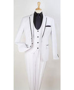 Men's White Two Toned And Fashion Trim Lapel Wedding / Prom / Homecoming Tuxedo Vested 3 Pieces