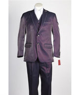 Men's 2 Button Vested Wine ~ Burgundy~Purple Fashion Burgundy Suit with Studded trim
