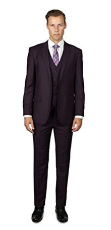 Men's 2 Button Wine Three Piece TR Blend Suit Affordable - Discounted Priced On Clearance Sale