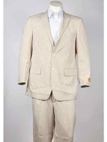 Men's seersucker ~ sear sucker 2 Button Beige Suit — MensUSA