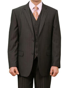 Men'S 2 Button Front Closure Suit Ton On Ton Shadow Stripe ~ Pinstripe Flat Front Pants Regular Fit
