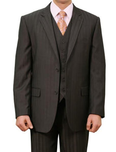 Men'S 2 Button Front Closure Suit Ton On Ton Shadow Stripe ~ Pinstripe Flat Front Pants Regular Fit