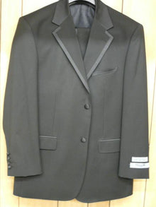 2 Button Solid Black Tuxedo With Black Trim No Pleated Pants Wool Suit