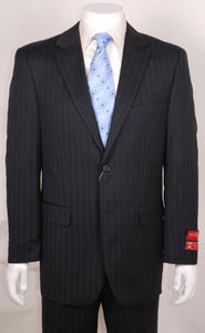 Black Stripe ~ Pinstripe Modern Fit 2 Button Without Pleat Flat Front Pants