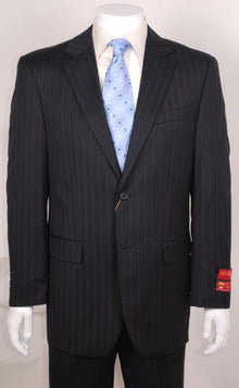 Black Stripe ~ Pinstripe Modern Fit 2 Button Without Pleat Flat Front Pants